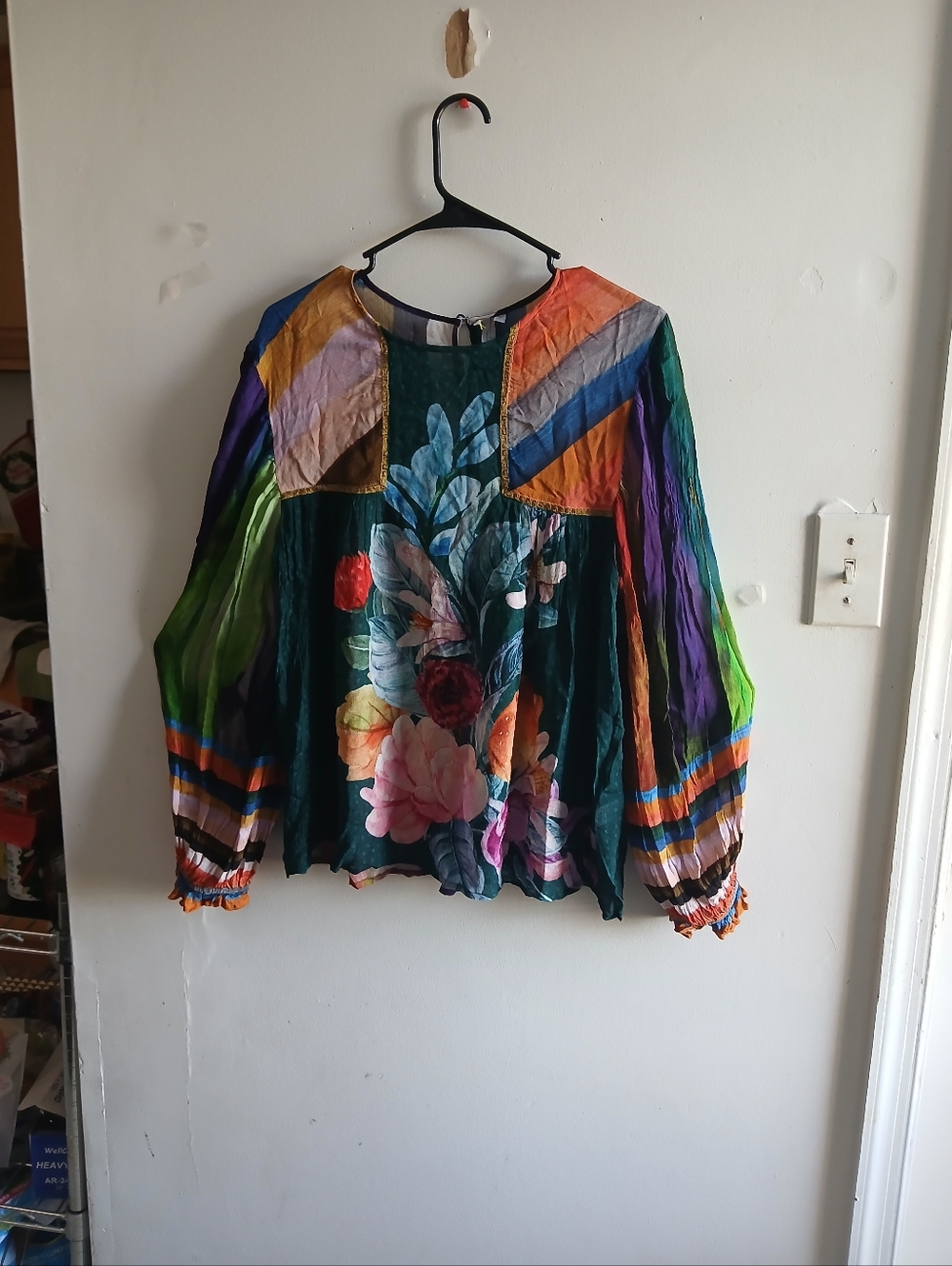 Multicolor Floral Boho Blouse in Green